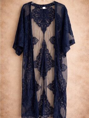 Navy Lace Sheer Cover-Up with Matching Navy Bikini